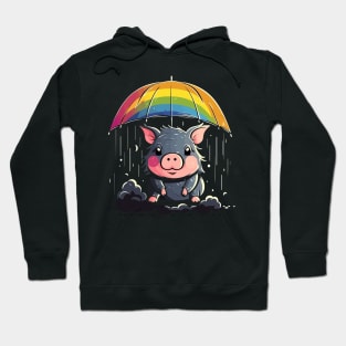 Pot-Bellied Pig Rainy Day With Umbrella Hoodie